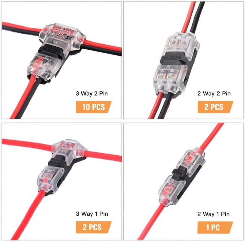 Brightfour Wire Connectors - Low Voltage Electrical Wire Splicer Assortments 15 Pack, No Stripping Quick Splice Wiring Connectors Fits 24-20 AWG Wires - Image 2